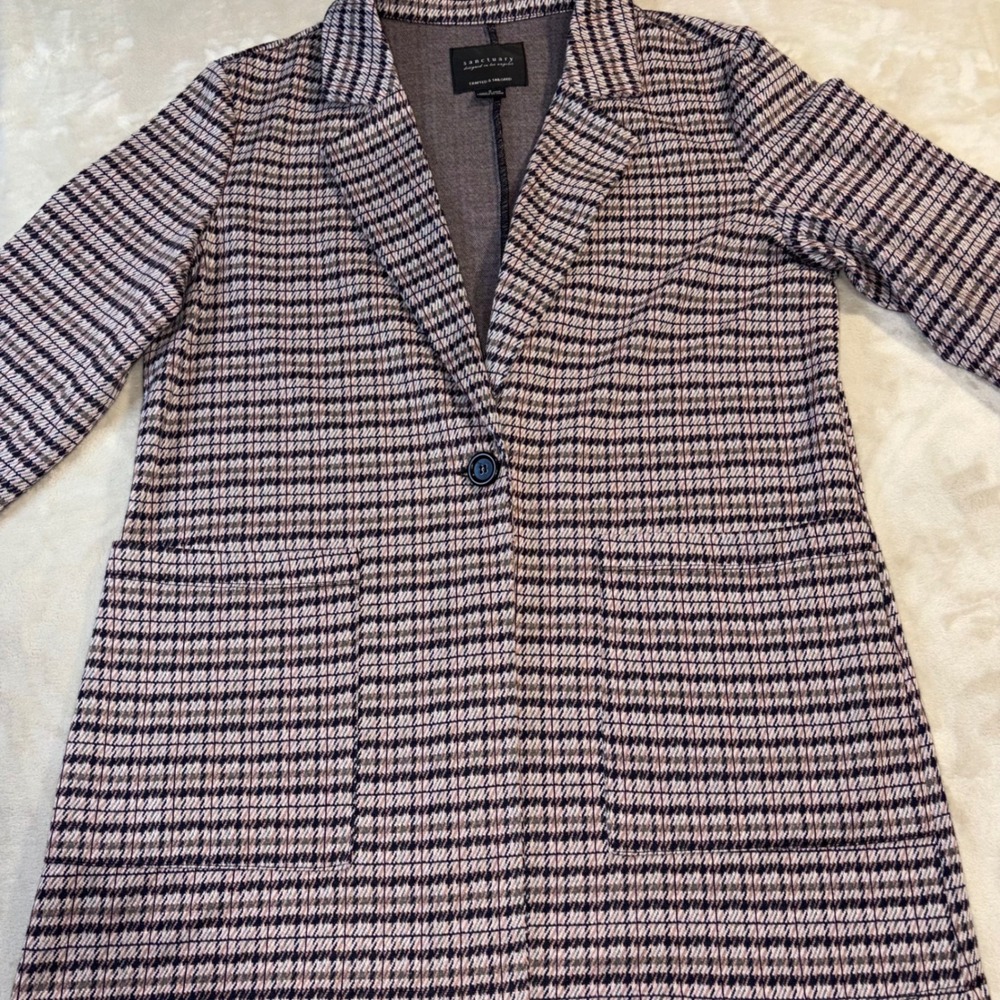 Sanctuary Pink Navy Houndstooth Plaid Single Button Blazer Coat XJ0015P1A Small